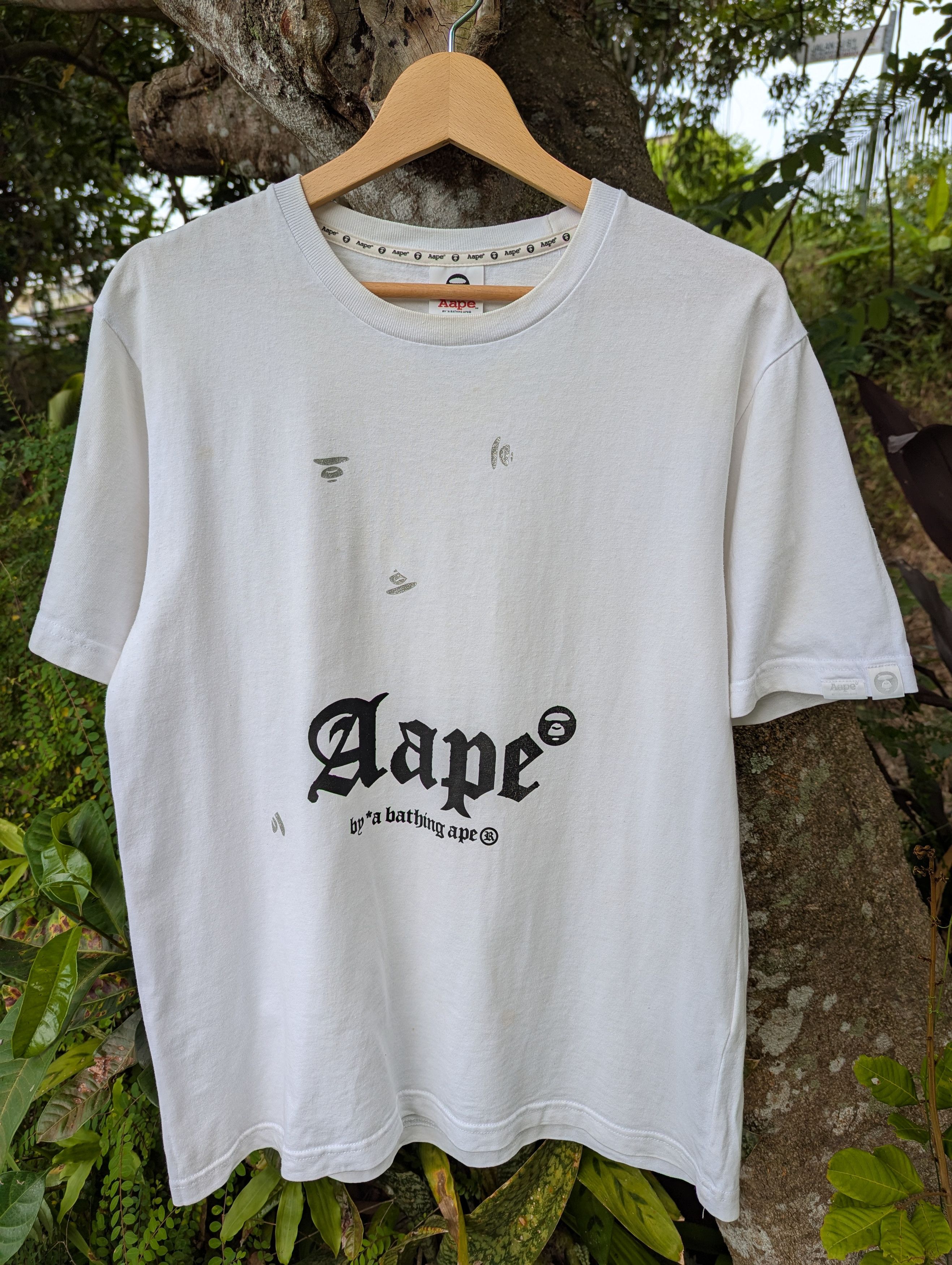 Aape By Bape Somewhere In The Aape Universe Tshirt in White, Men's (Size Medium)