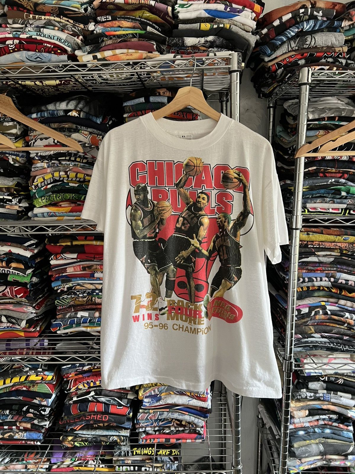 Nba 1996 Finals Chicago Bulls Single Stitch Jordan Pippen Rodman in White, Men's (Size XL)