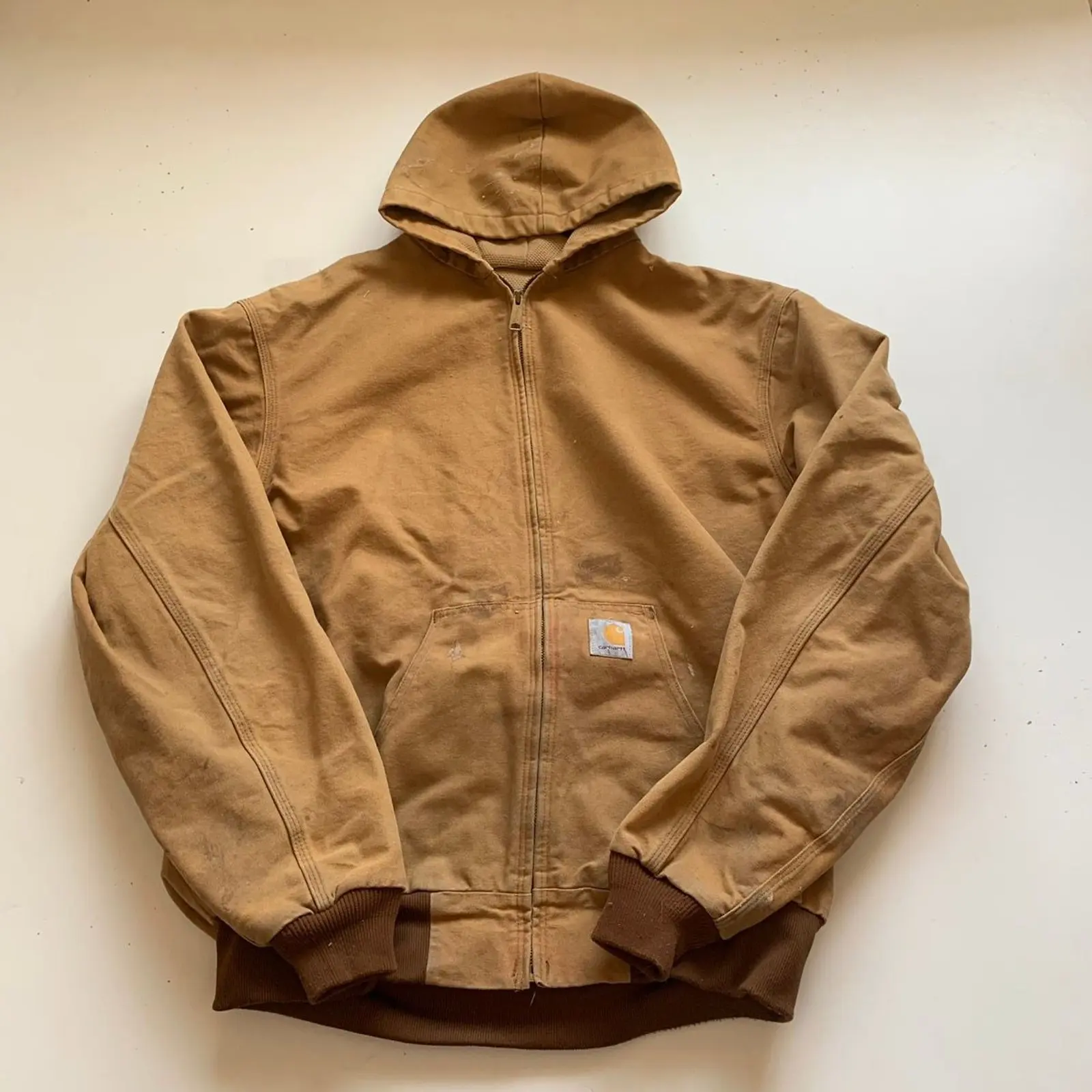 2000S Carhartt Hooded Work Wear Jacket Mens 2Xl Tall in Beige