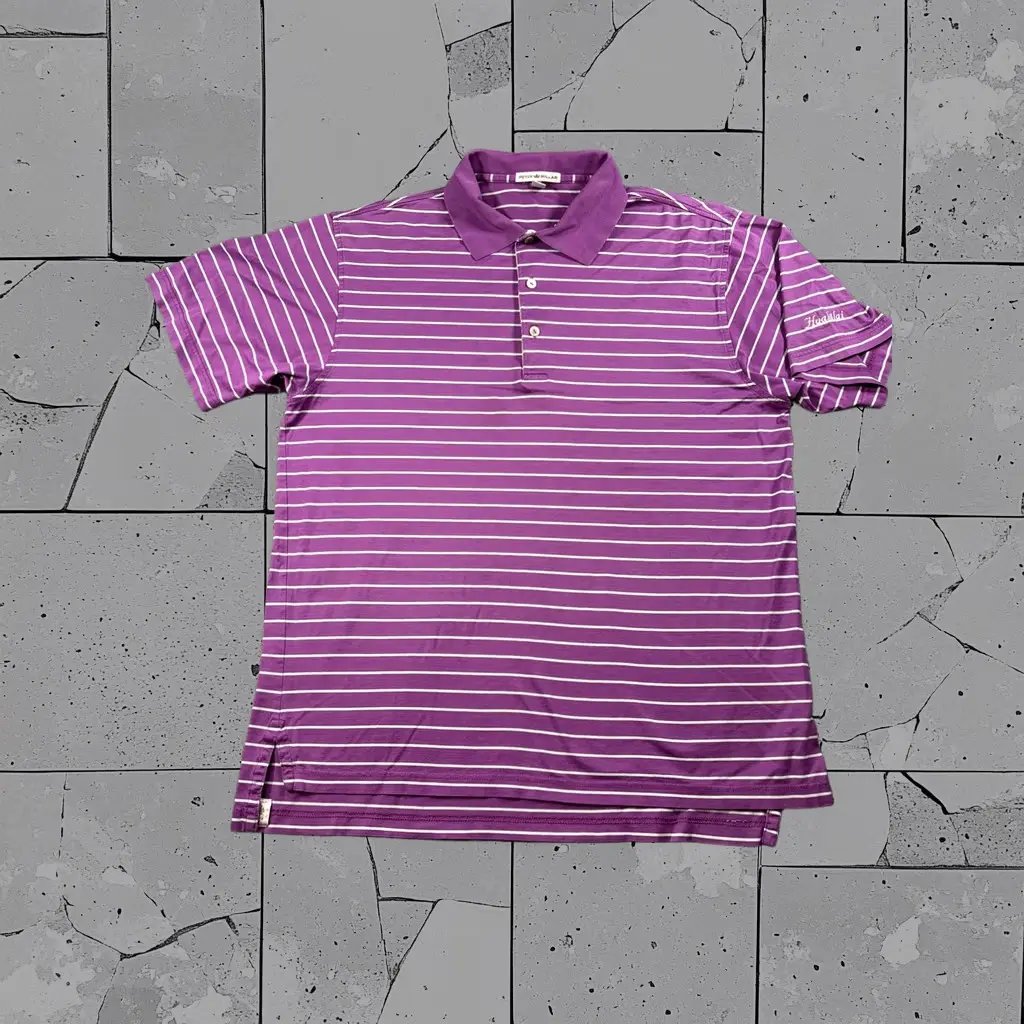 Peter Millar Polo Shirt Golf Mens Medium Purple Stripe Cotton Knit Hualalai, Men's