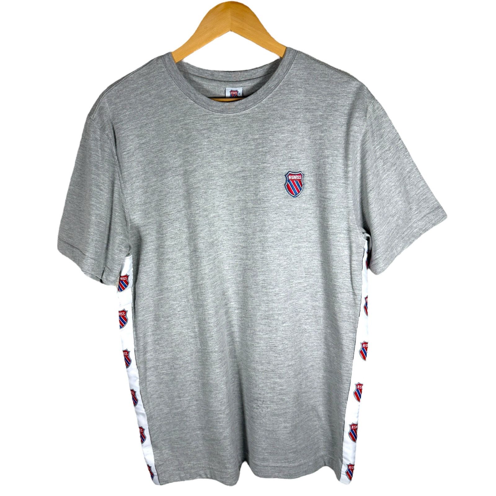 K Swiss K-Swiss Heritage Collection Branded Taped T-Shirt Men’S M in Grey, Men's (Size Medium)