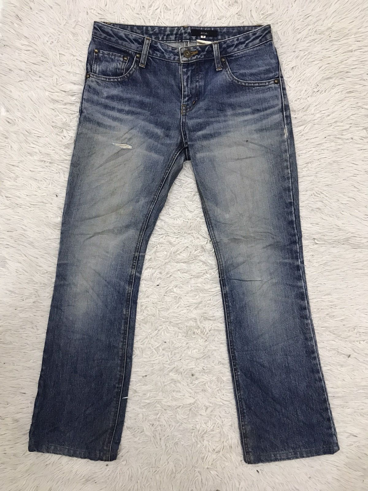 Designer Flare Vintage Alcali Distressed Denim Jeans in Blue, Men's (Size 29)