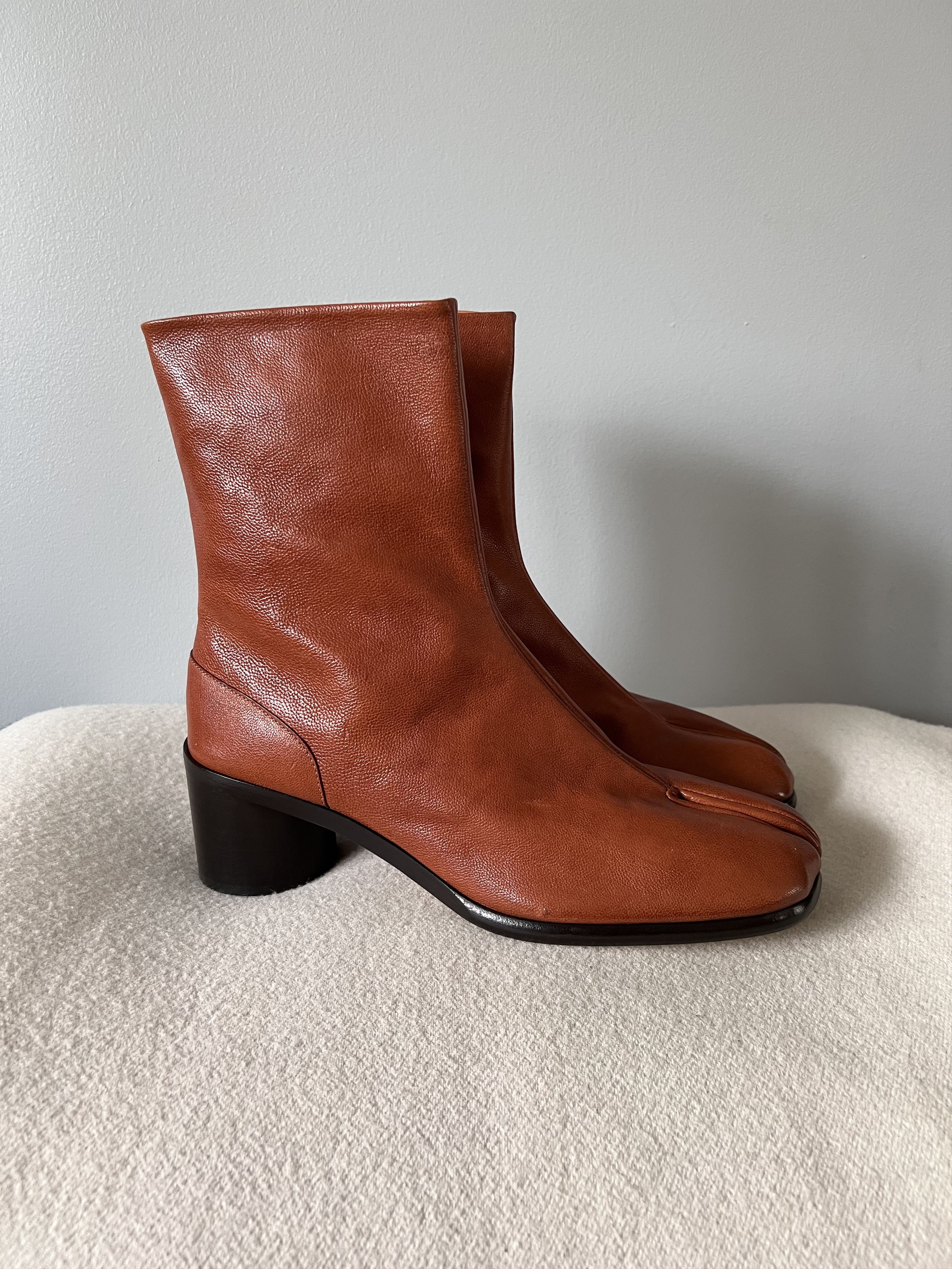 Maison Margiela Tabi Ankle Boots In Caramel Leather in Brown, Men's (Size 13)