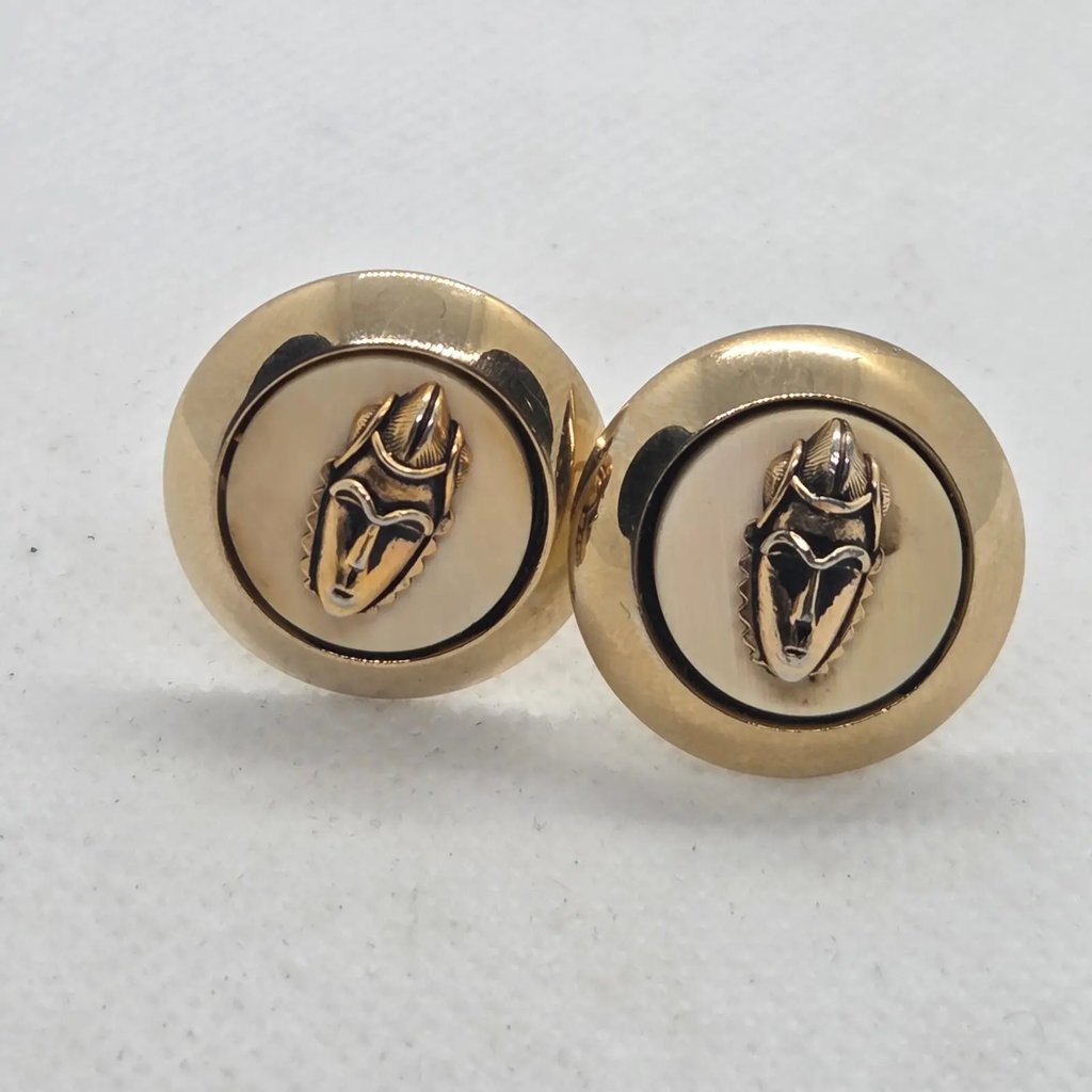 Vintage Swank African Tribal Mask Cufflinks, Men's