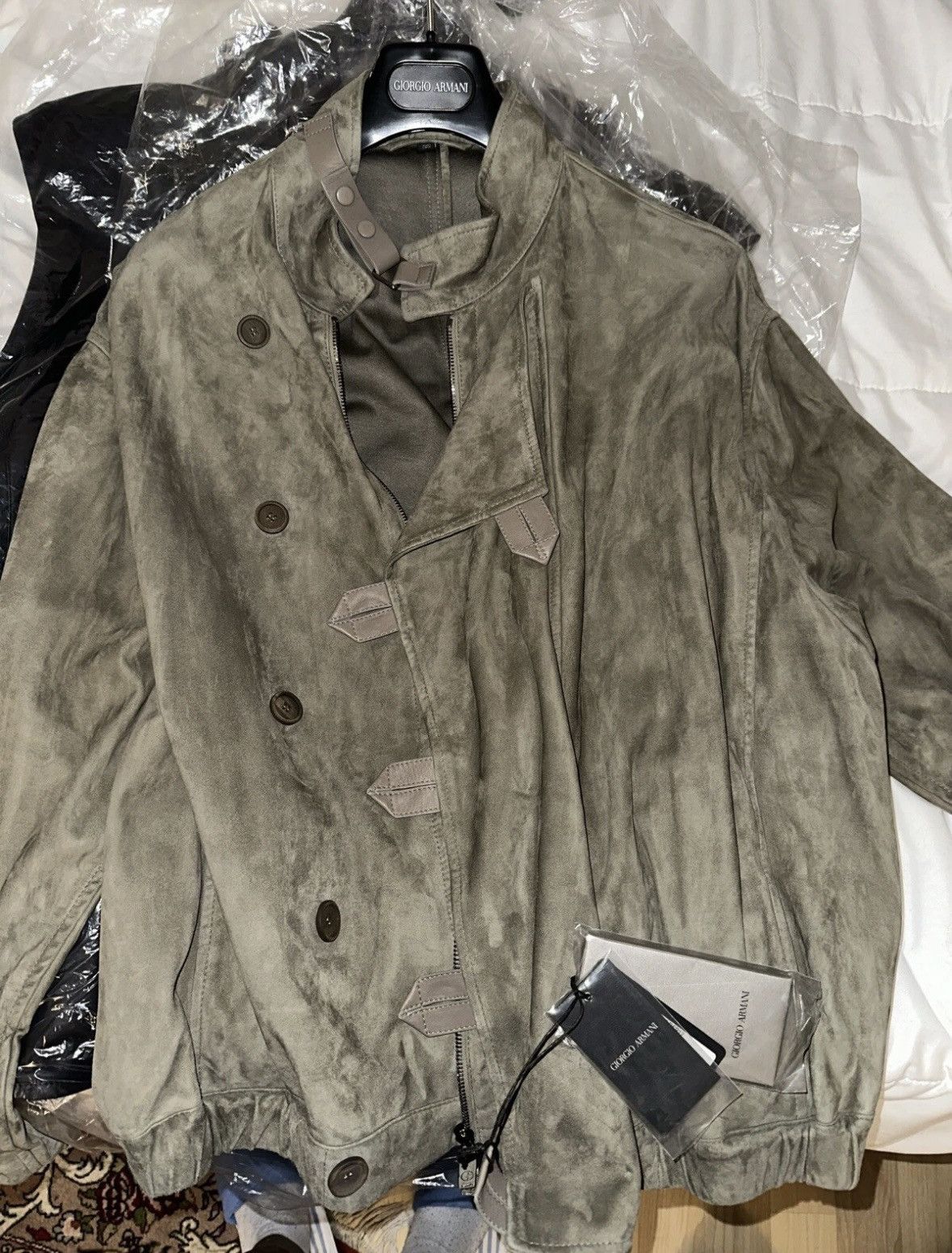 Giorgio Armani Blouson Jacket Leather Suede Material in Beige, Men's (Size Medium)