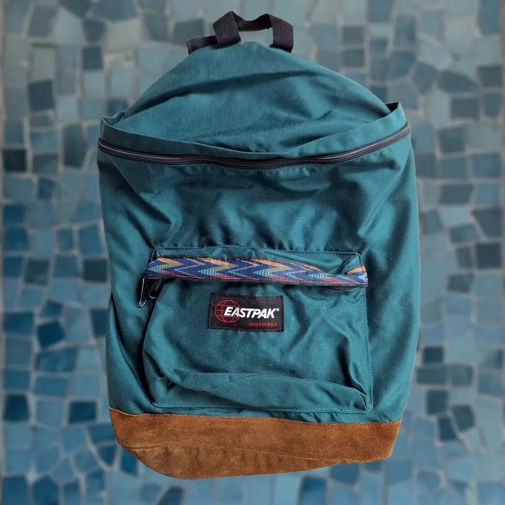 Vintage Eastpak Backpack Medium Green Suede Leather Bottom Pattern 90s Mens, Men's (Size 31)