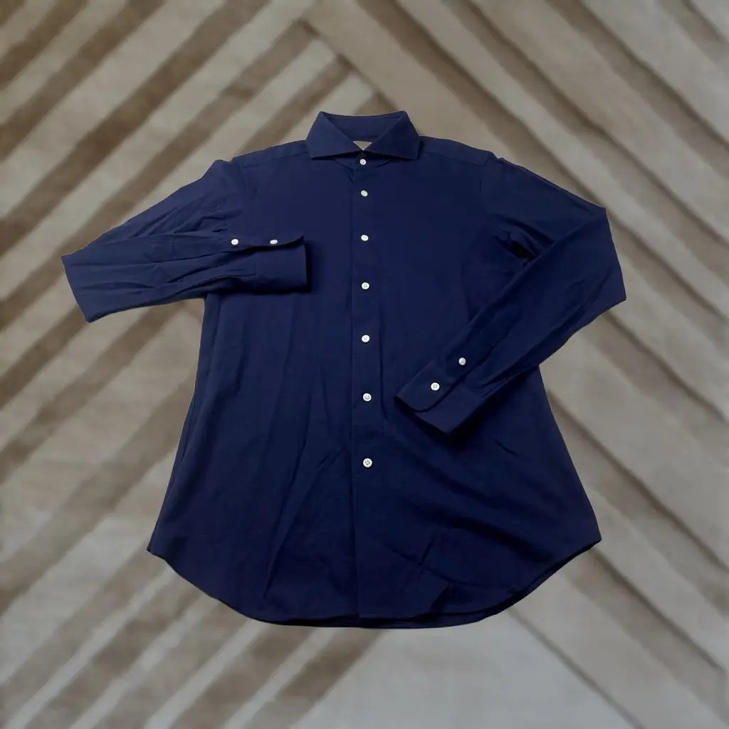 Kamakura Dress Shirt Mens 15.5 Blue Traveler Button Down Long Sleeve Textured Japan Makers, Men's (Size 42r)