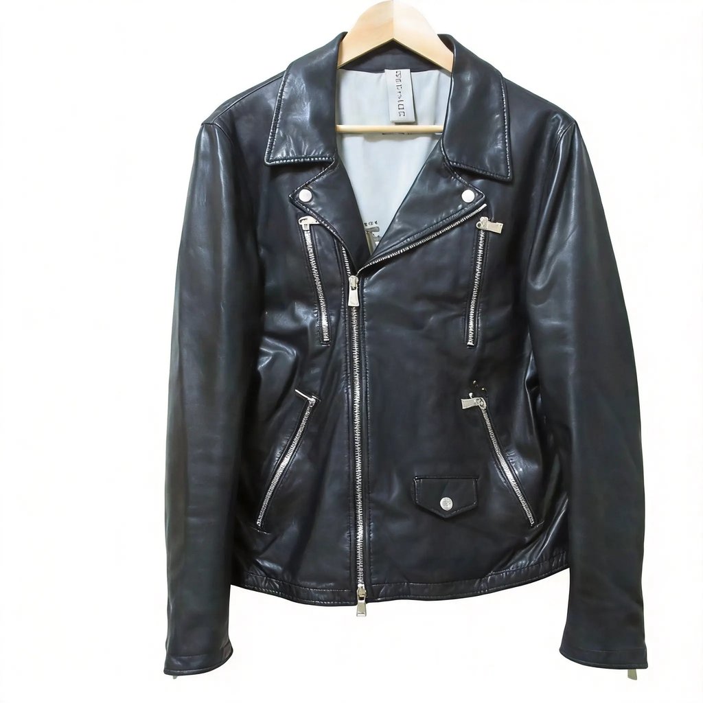 Delan Black Double Zip Leather Rider Jacket/, Men's (Size M)