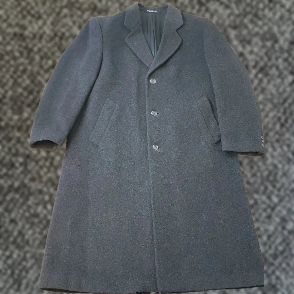 Vintage Blend Trench Coat Mens 44 Regular Dark Charcoal Cashmere Wool Blend Silver Cloud Jacket in Brown, Men's