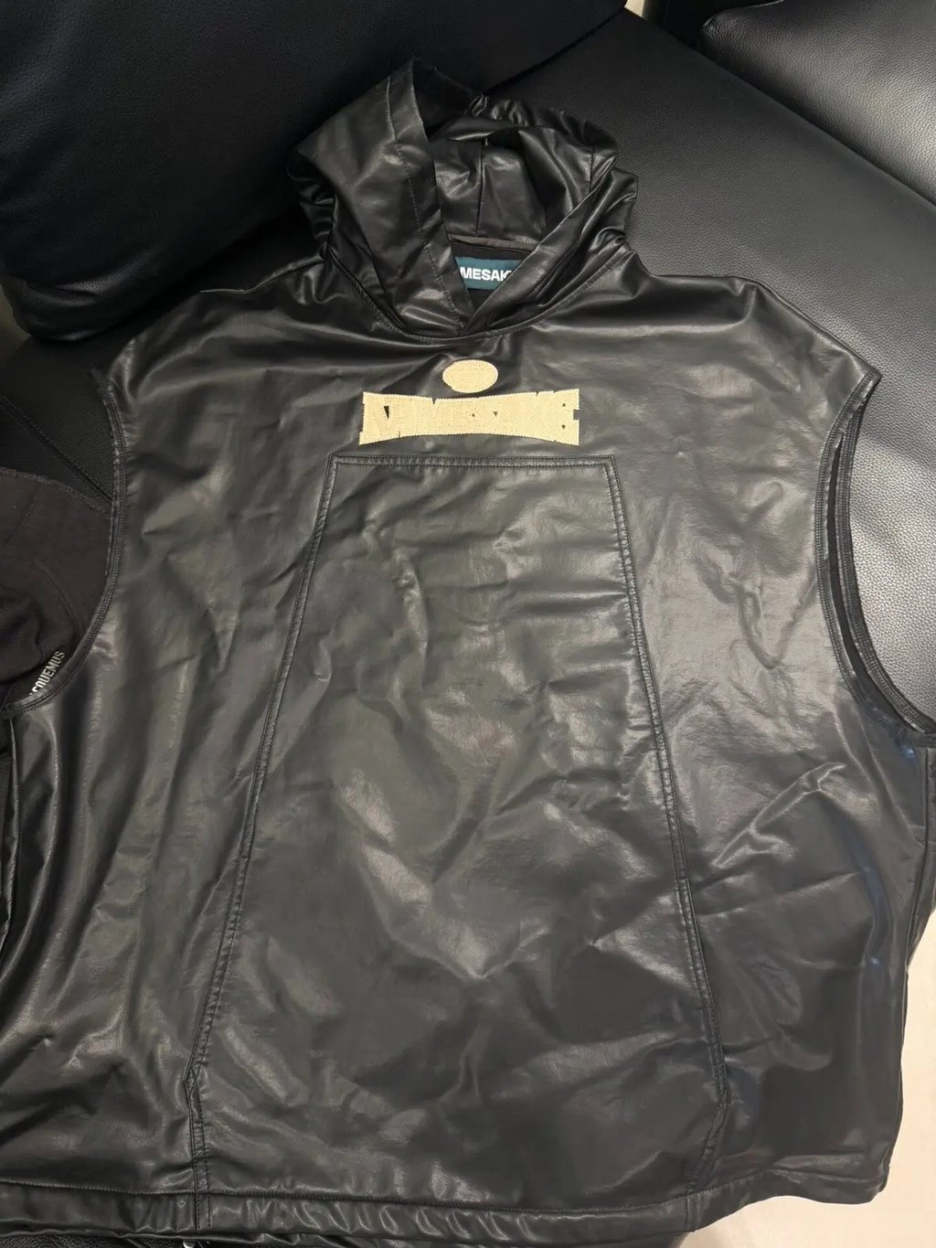 Namesake Black Faux‑leather Hooded Vest Bbbb11, Men's