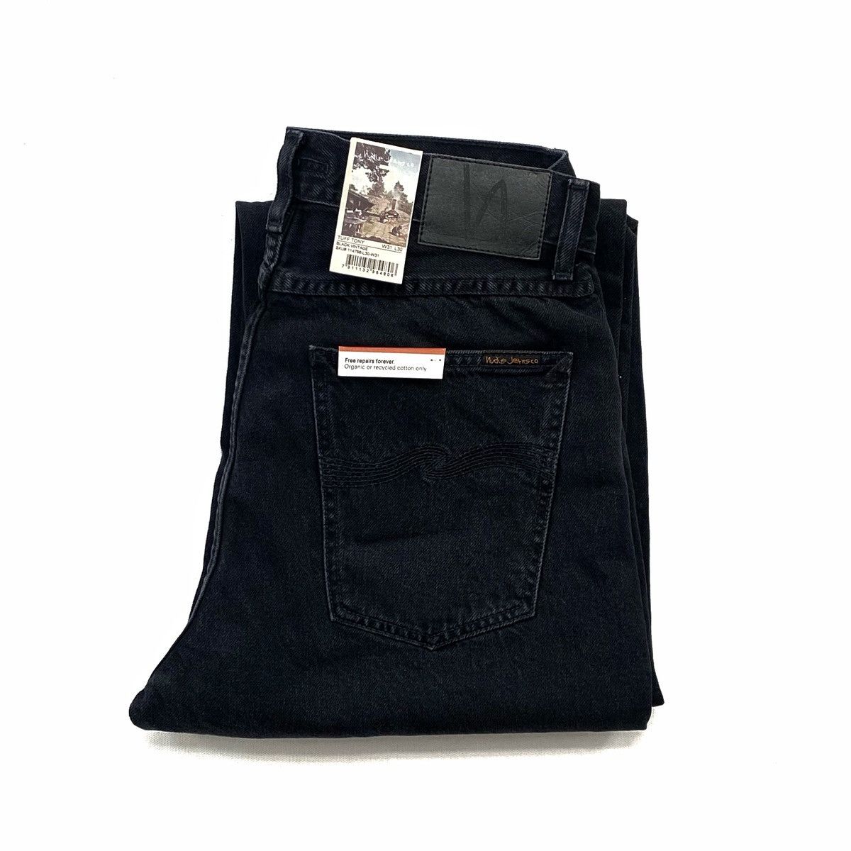 Nudie Jeans Tuff Tony Black Vintage Denim Wide Leg Jeans, Men's (Size 31)