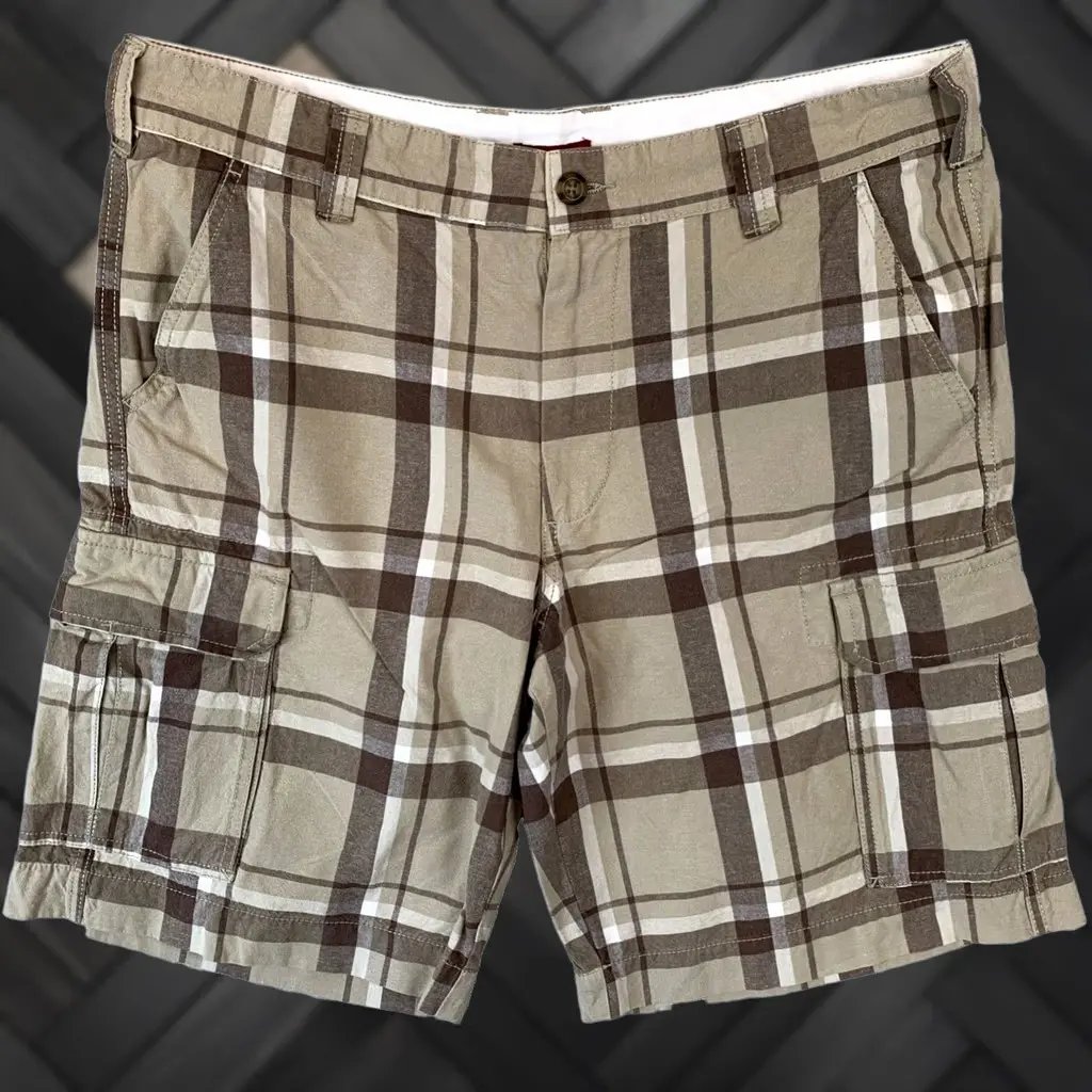 Vintage Urban Pipeline Cargo Shorts Mens Size 36 Check Cotton Workwear Pockets, Men's