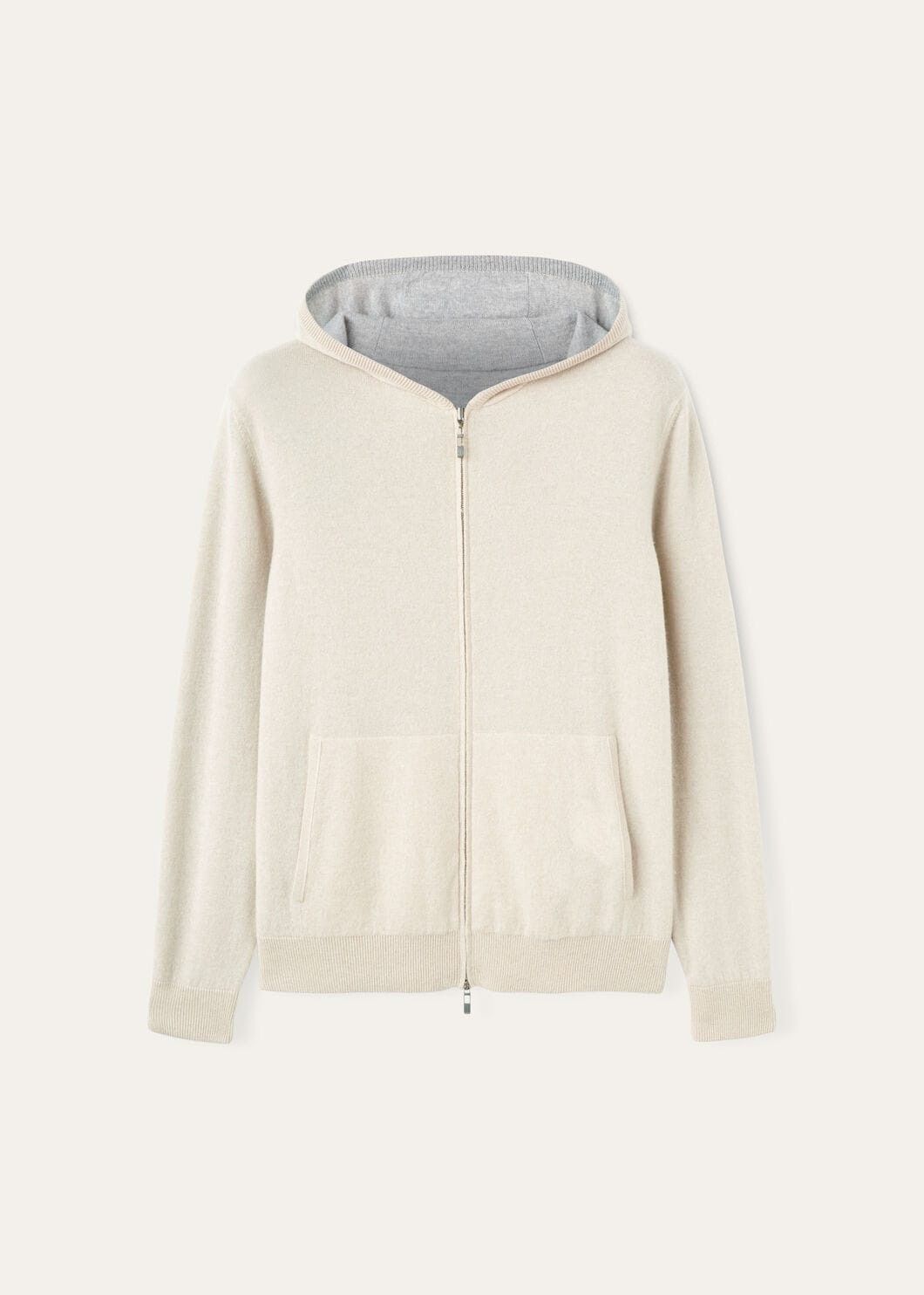 Loro Piana O1W1Db10725 Fao2849 Duo Hooded Bomber Sweater In Beige/grey, Men's (Size Large)