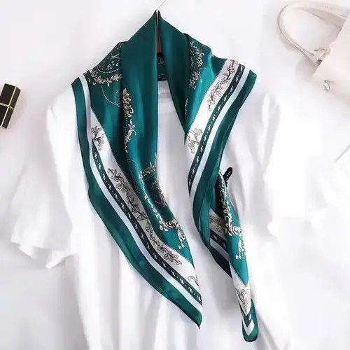 Simple Silk Square Scarf in Green, Men's