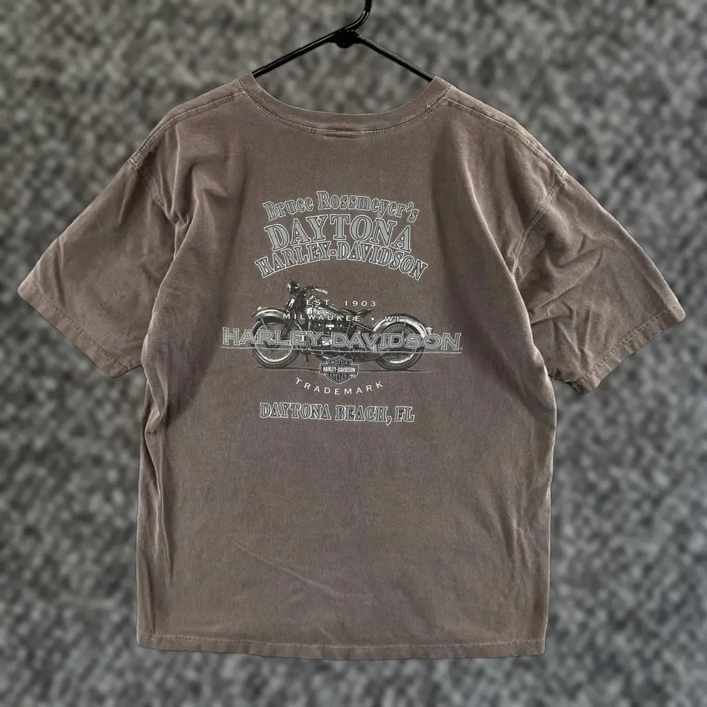 Harley Davidson Vintage Harley-Davidson T-Shirt Mens Large Brown Graphic Print Daytona Beach Biker All Seasons