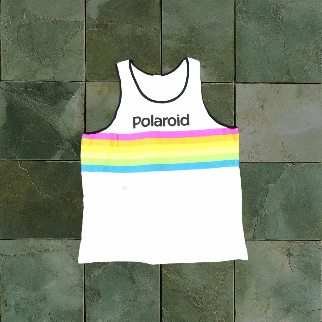 Polaroid Tank Top Mens 2XL White Striped Camera Photography Tee Tshirt Defect, Men's (Size Xxl)