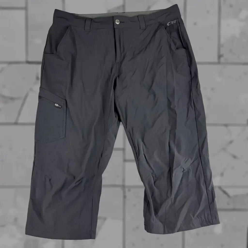 Outdoor Research Pants Mens 38x19 Ferrosi Stretch Hiking Cargo 3/4 Capri Black Straight Flat Front Nylon Pockets in Blue, Men's