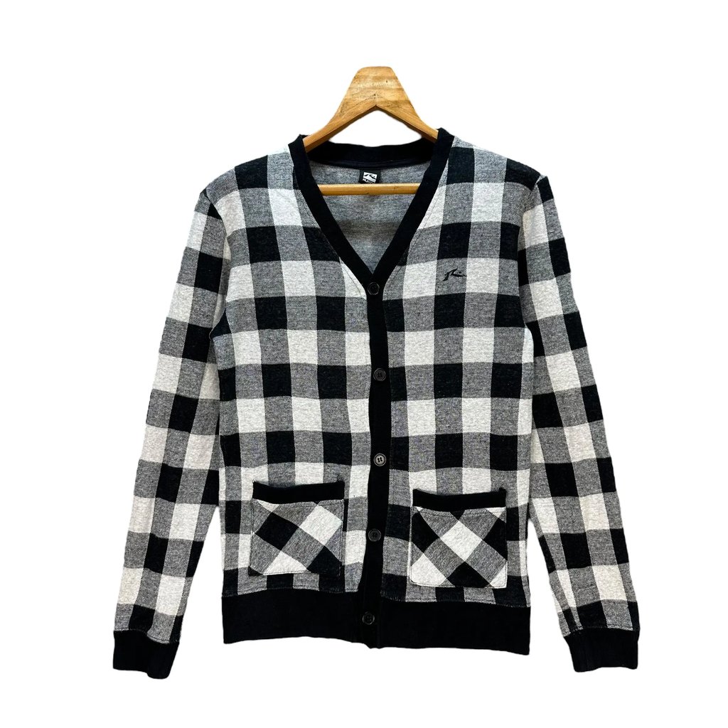 Vintage Rusty Embroidery Small Logo Checked Cardigan A4-0079 in Gray, Women's