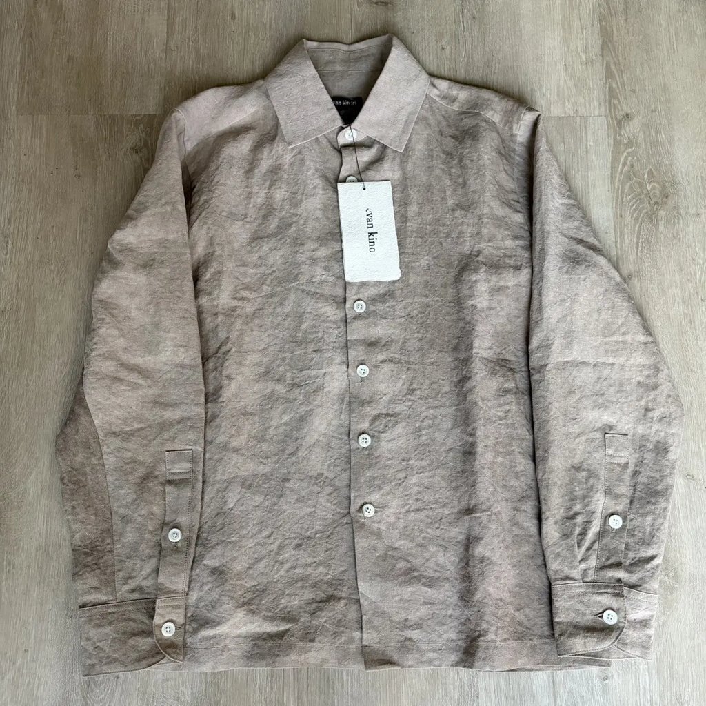 New Evan Kinori Flat Hem Shirt Mens Xs Hemp Japan 2026 in Beige, Men's