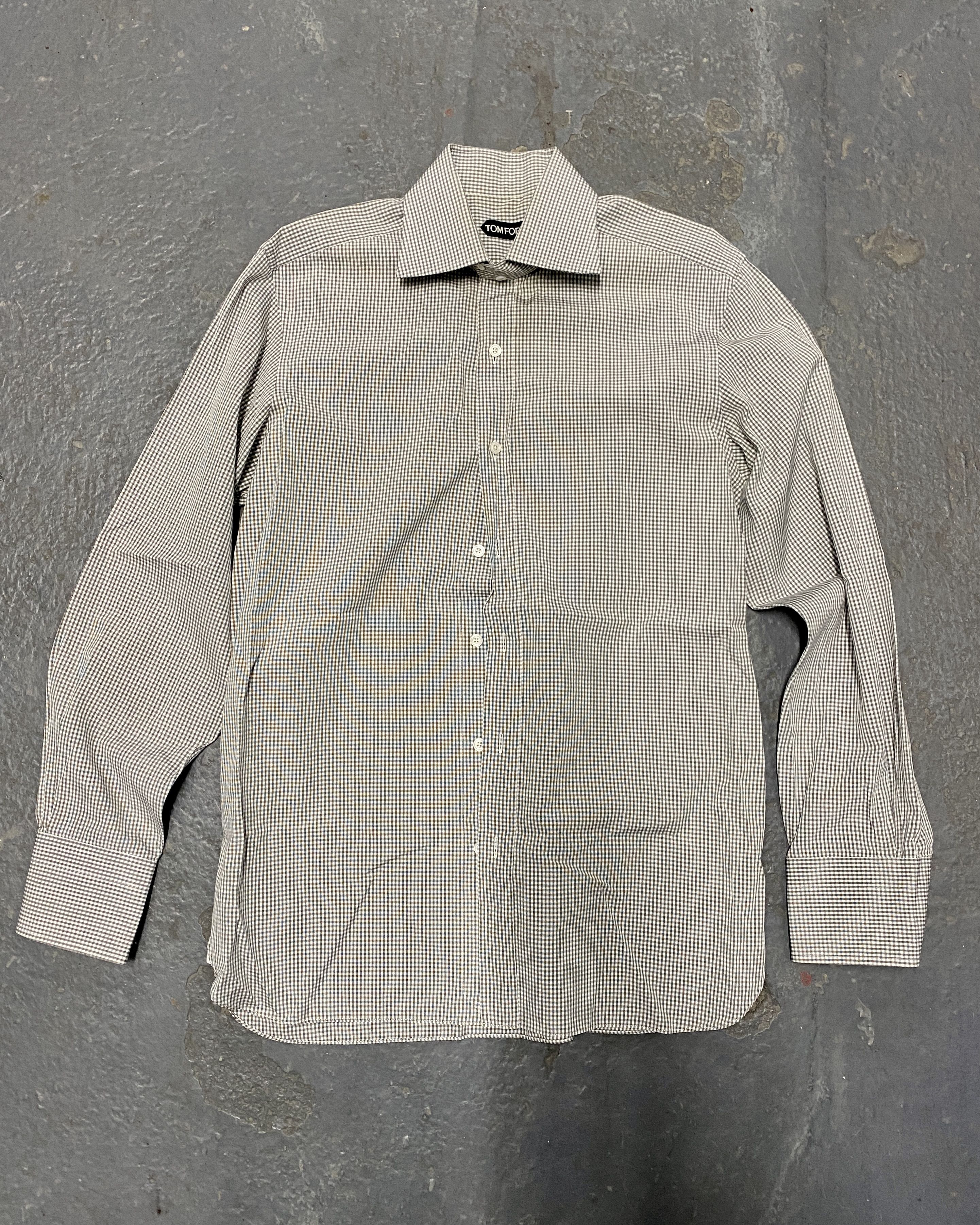 Tom Ford Gray White Micro Gingham Button Up Shirt in Grey, Men's (Size Medium)