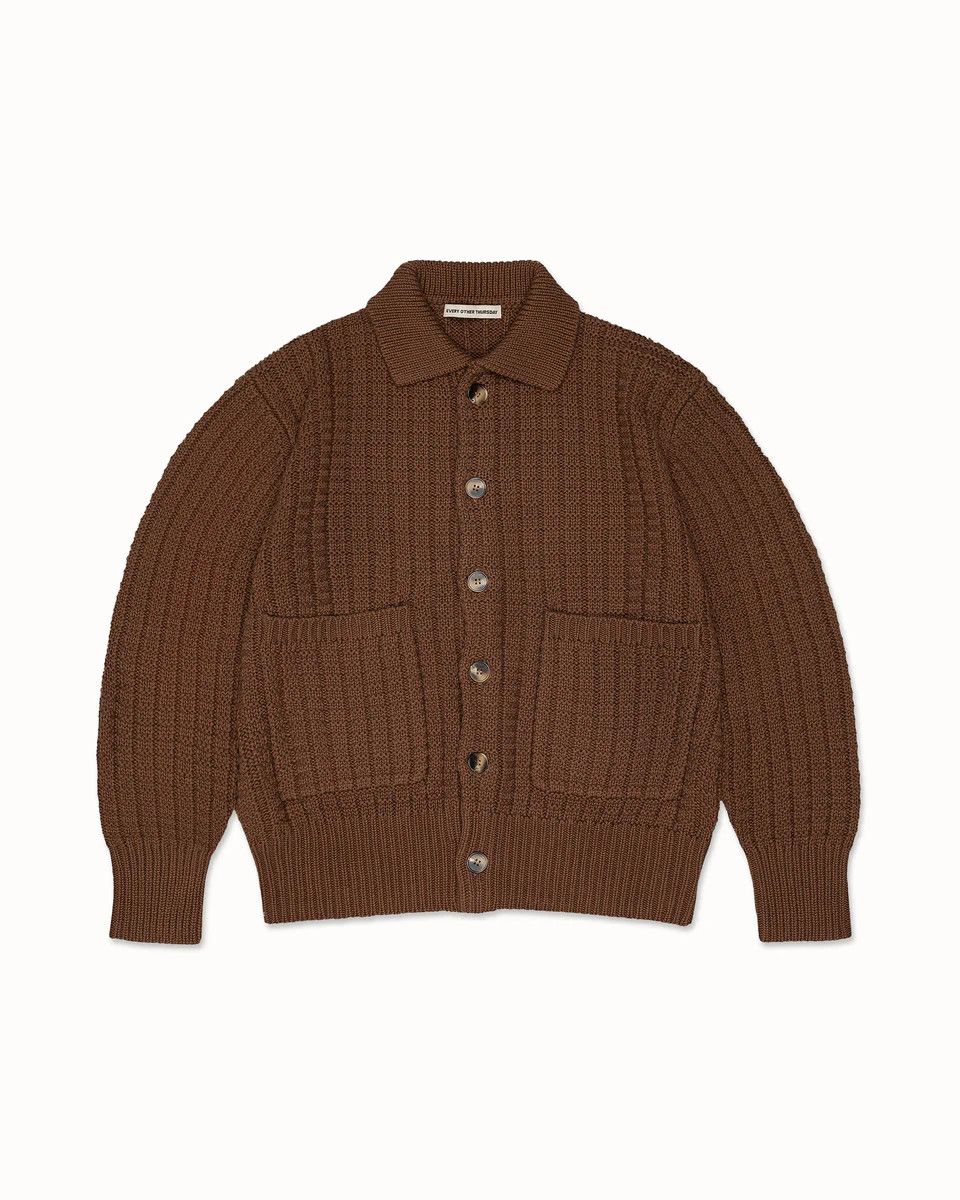 Every Other Thursday Waffle Knit Cardigan Brown New, Men's (Size Medium)