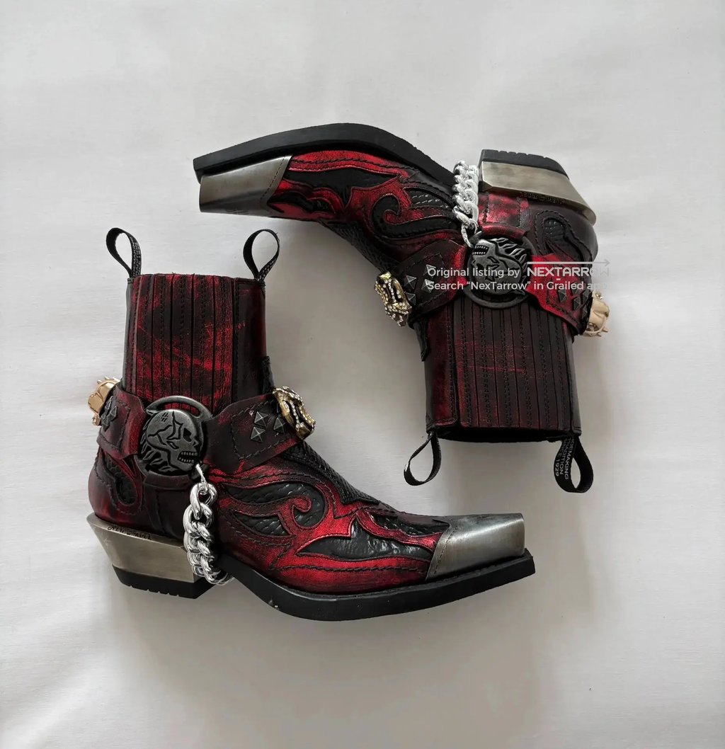 New Rock Punk Studded Pointed Crystal Tiger Skull Boots, Women's (Size 6)
