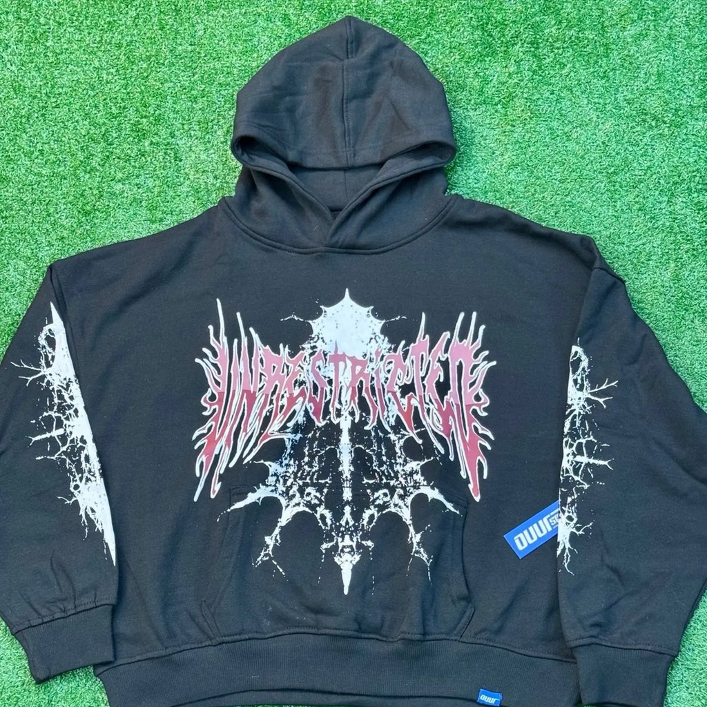 Ouur Standard Afflicted Black Pullover Hoodie “unrestricted”, Men's (Size M)