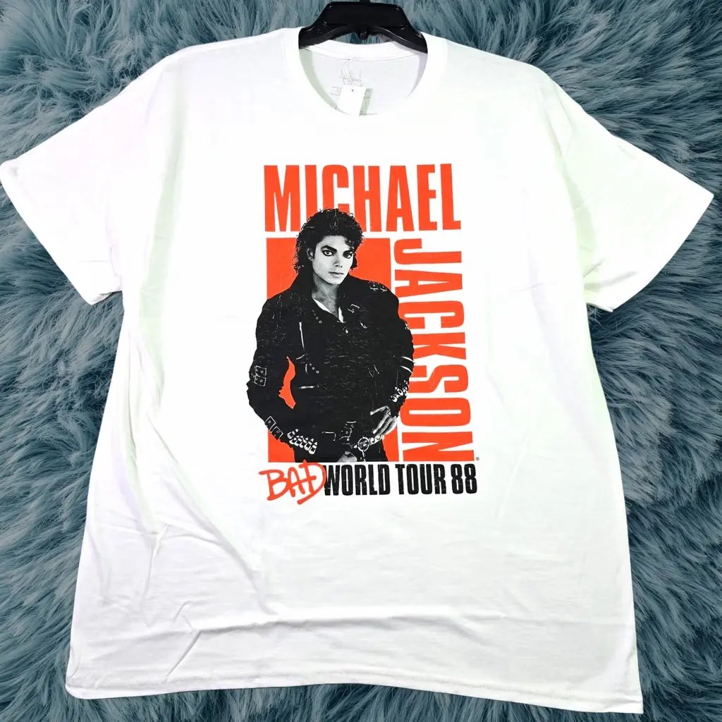 Michael Jackson Shirt Mens 1XL White Bad World Tour Music Distressed 80s, Men's