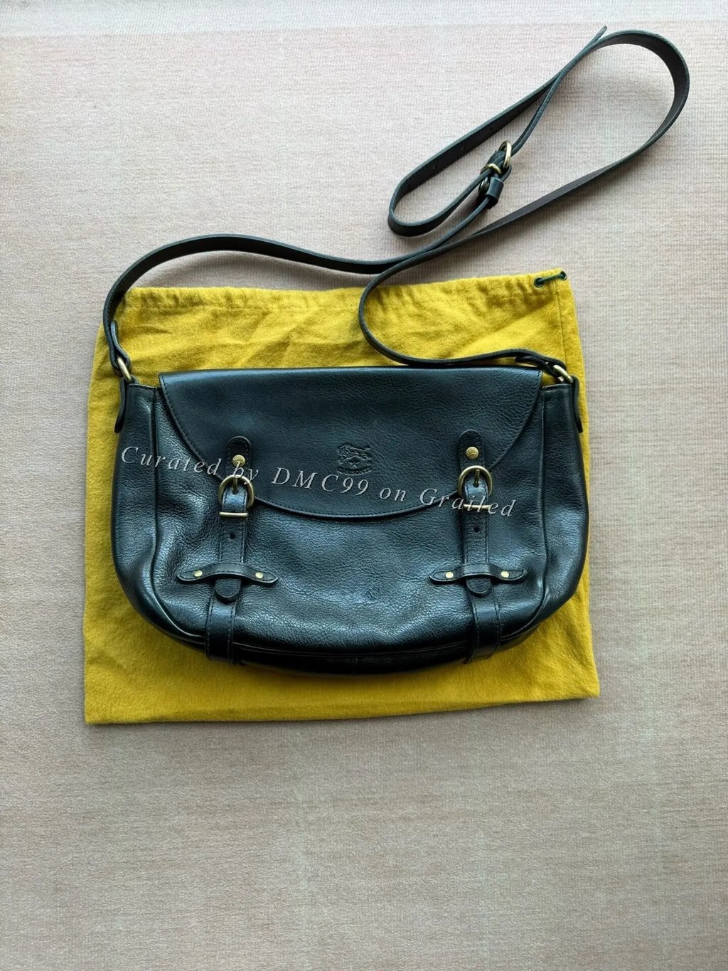 Ilbisonte Black Leather Shoulder Crossbody Bag, Men's