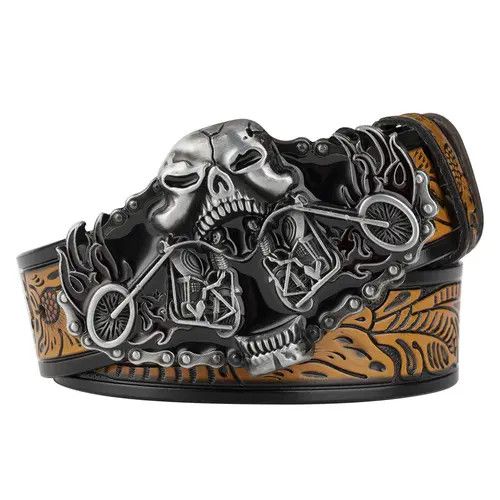 Designer Skull Retro Vintage Belt Riveted Belts Menswear Accessories in Black, Men's
