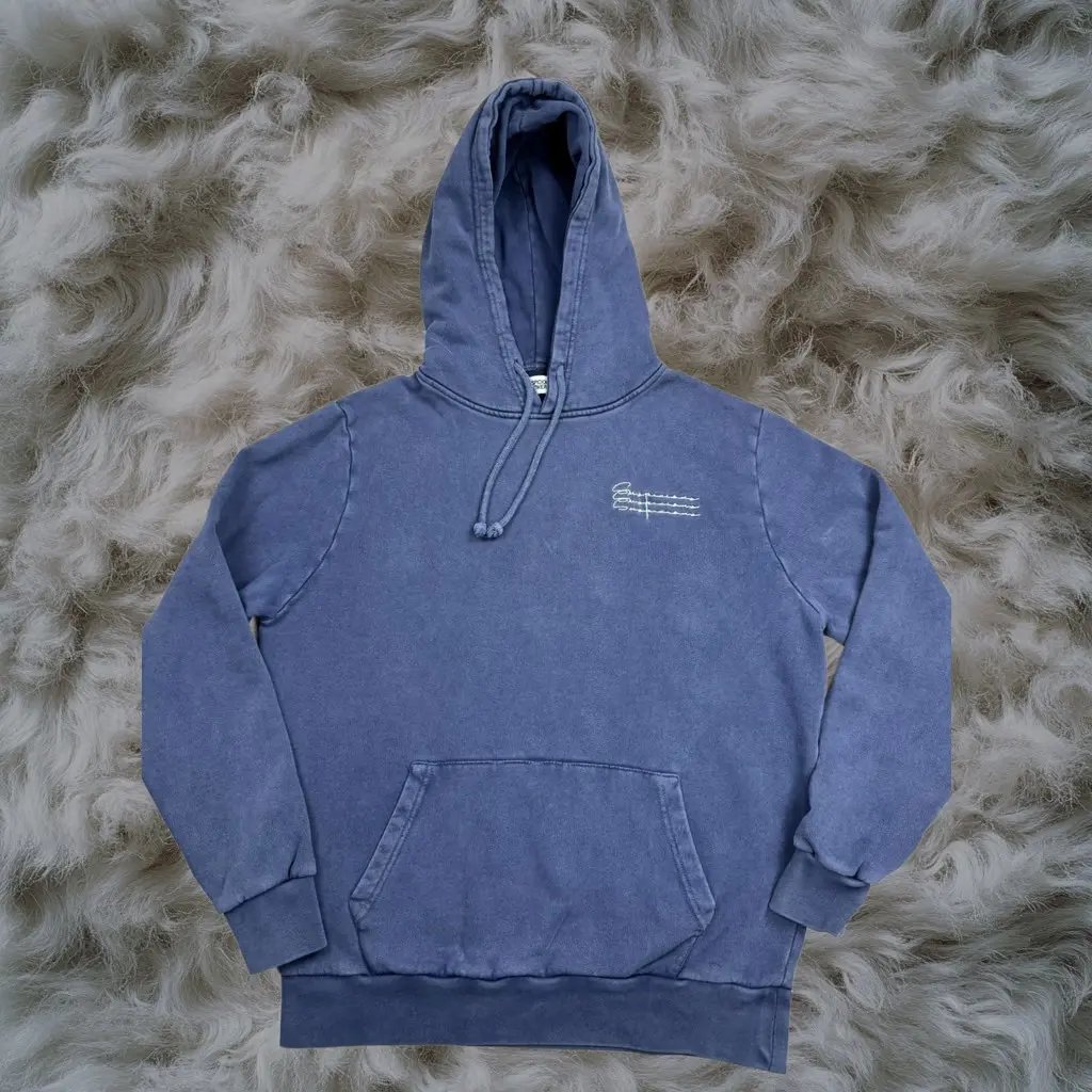 Suspicious Antwerp Hoodie Mens Xs Blue Graphic Pullover Embroidered Globe Back, Men's