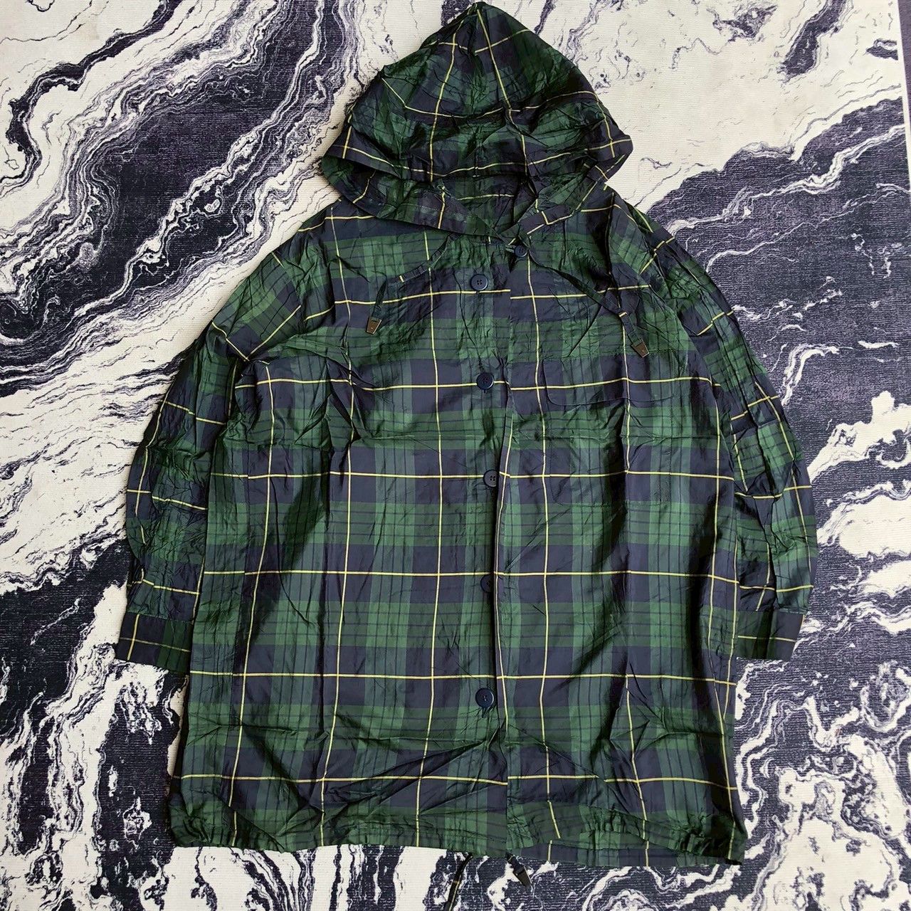 Vintage Issey Miyake Hooded Check Coat — 2013 Runway Feel in Green, Men's (Size Medium)