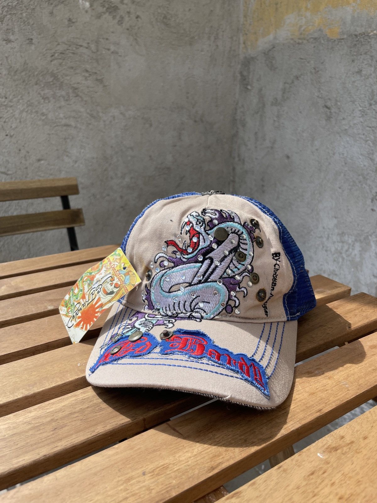 00S Ed Hardy By Christian Audigier Cap Y2K Rap Swag in Beige, Men's