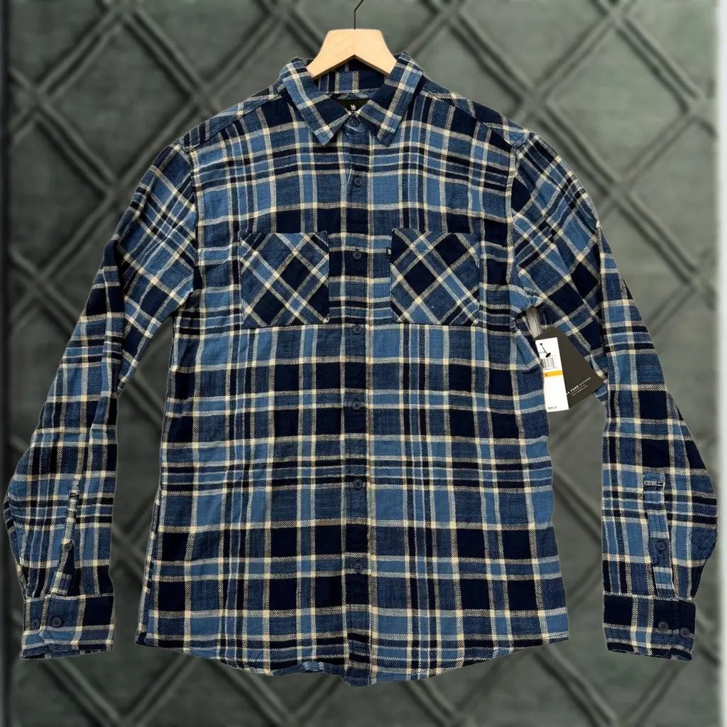 Junk Food Clothing Shirt Mens S Blue Plaid Flannel Long Sleeve Cotton Button-Up, Men's