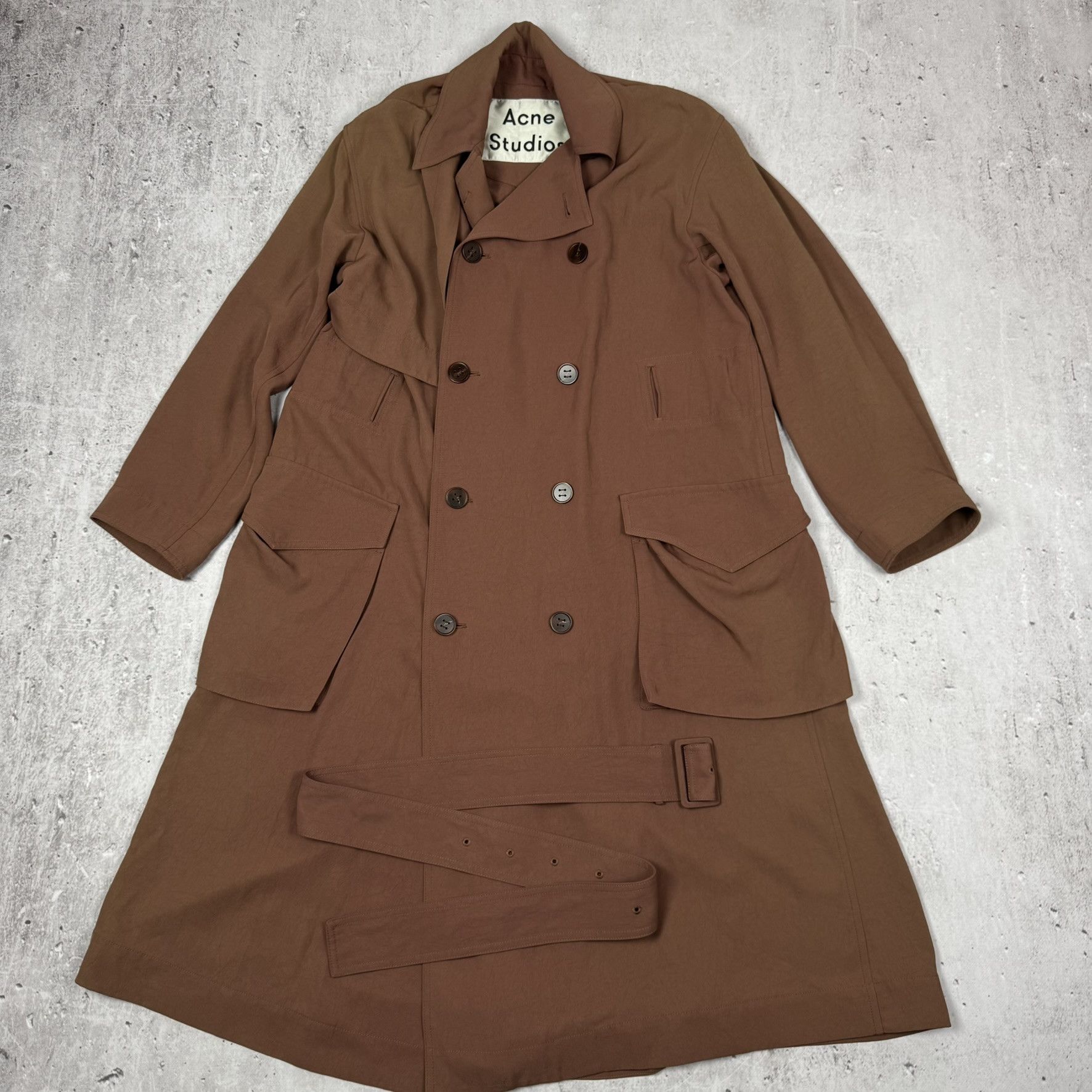 Acne Studios Designer Highend Luxury Brown Plain Trench Coat, Men's (Size Medium)
