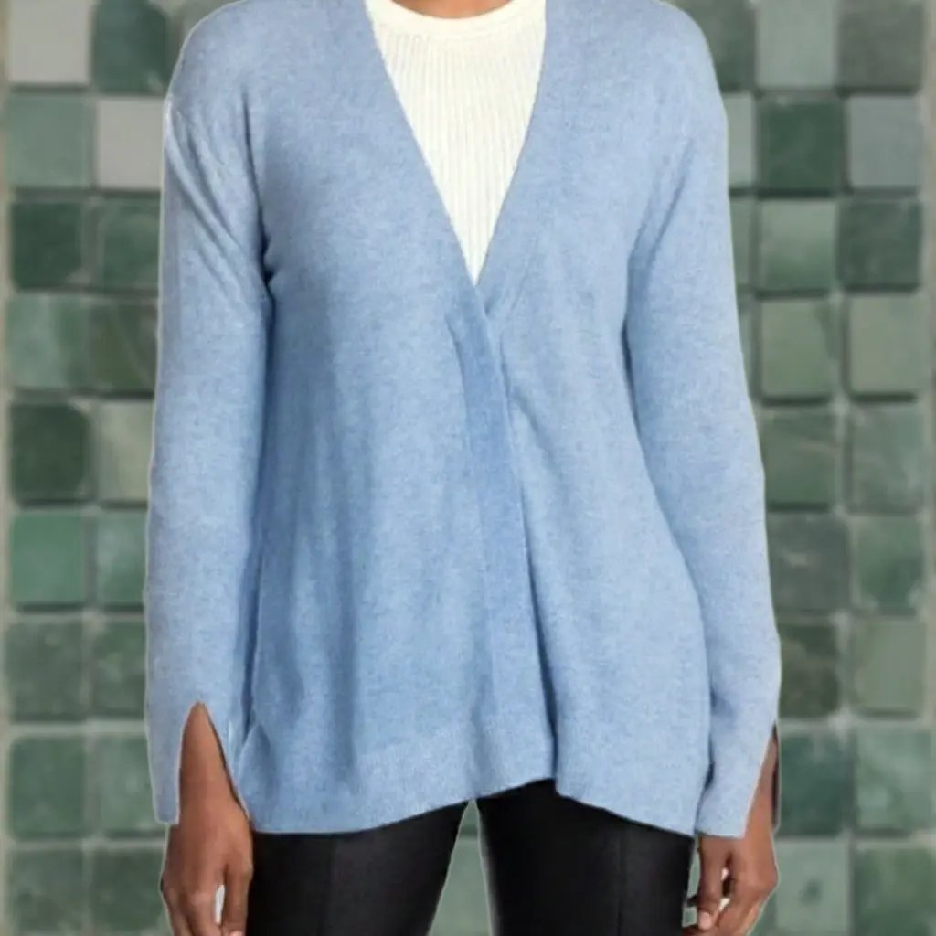 3.1 Phillip Lim Cardigan Sweater Small Blue Wool Alpaca Blend V-Neck Split Cuff Womens in Silver, Women's