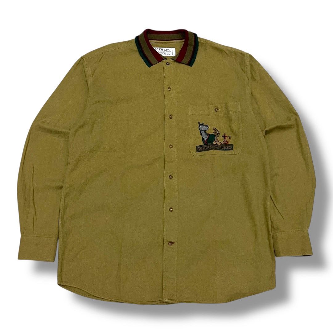 90Siceberg Vintage Shirt-Cartoon Embroidery Made In Italy in Beige, Men's (Size Large)