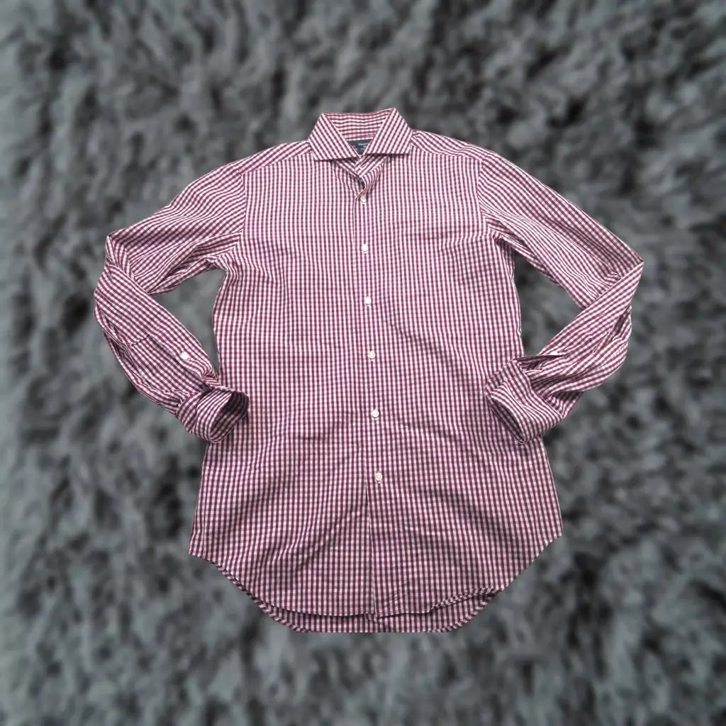Kamakura Shirt Mens 15 32.5 Slim Fit Dress Burgundy Gingham Check Liberty Japan in Brown, Men's (Size 40r)
