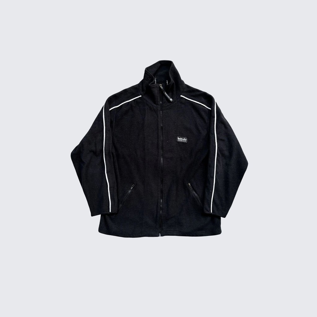 Vintage 1990s Bitch Skateboards Rubber Patch Fleece Jacket in Black, Men's (Size M)