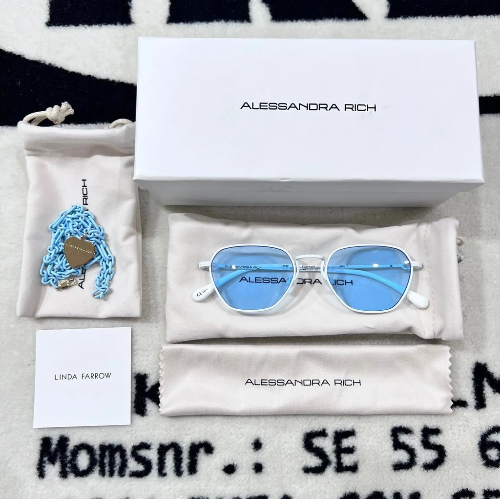 Alessandra Rich Linda Farrow Heart Chain Blue Sunglasses in White, Men's
