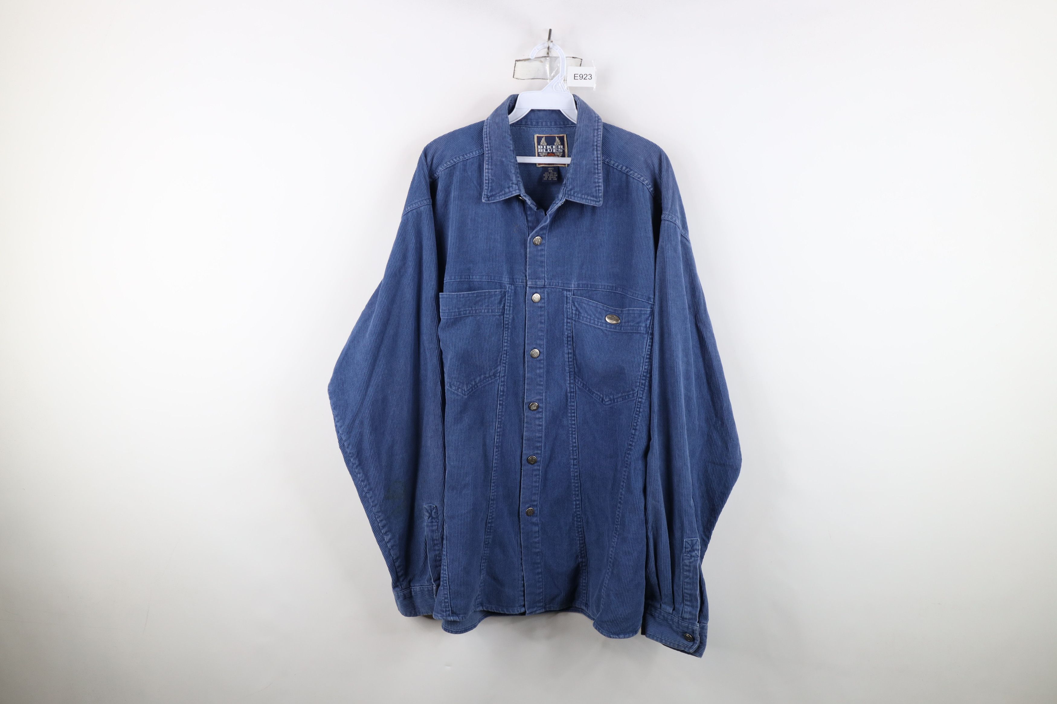 Vintage 90's Harley Davidson Baggy Corduroy Button Shirt in Blue, Men's (Size 2XL)