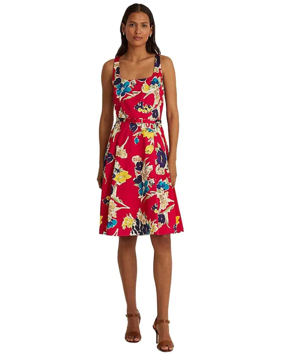 Lauren Ralph Lauren Pink Floral Print Belted Cocktail Dress, Women's (Size M)