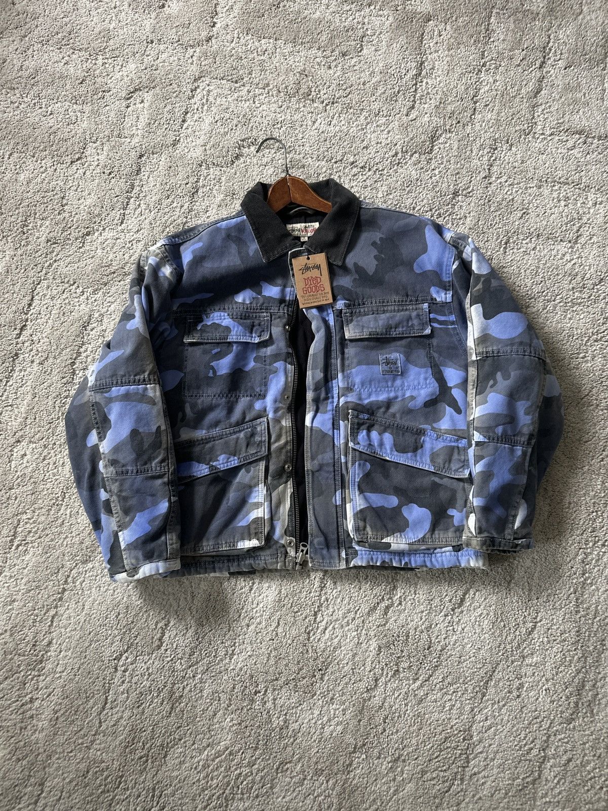 Carhartt x Dover Street Market Stussy Washed Canvas Blue Camo Jacket, Men's (Size Small)