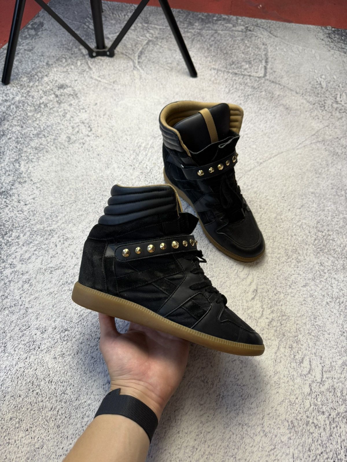 Isabel Marant Style Hi-Top Sneakers Shoes Y2K in Black, Men's (Size 6)