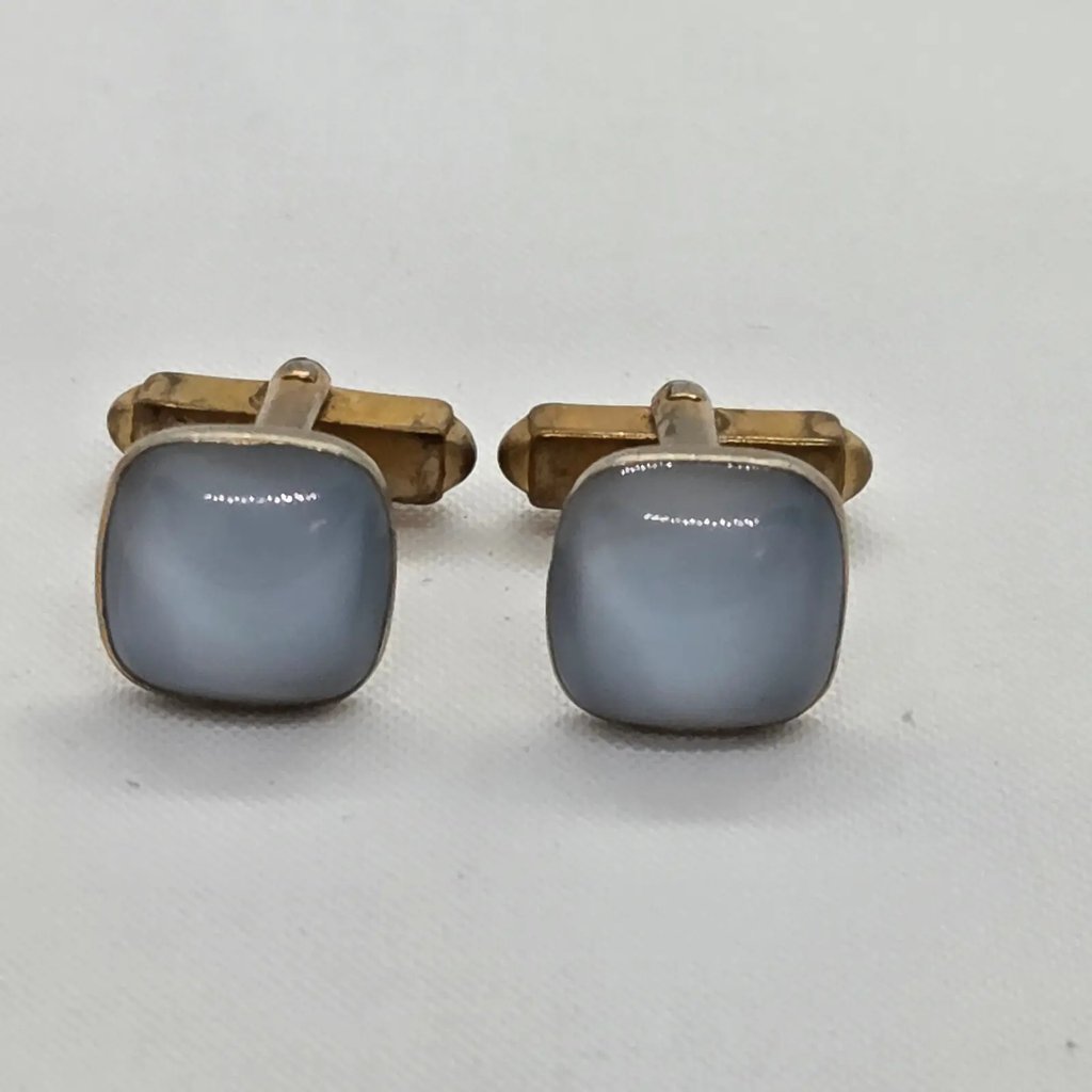 Vintage Gold-Tone Swank Opalescent Blue Glass Cufflinks, Men's