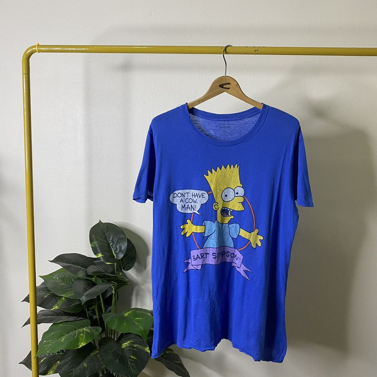 The Simpsons Vintage Y2K Bart Simpson Dont Have A Cow Man in Blue, Men's (Size Medium)