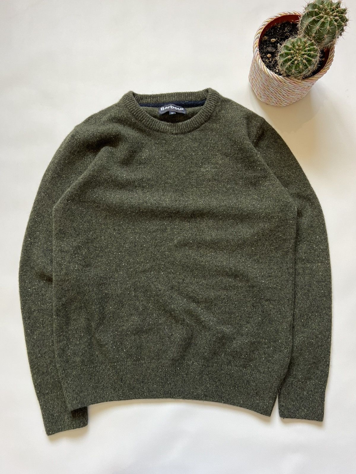 Vintage Barbour Cable Knitted Wool Polyamide Linen Sweater in Green, Men's (Size Medium)