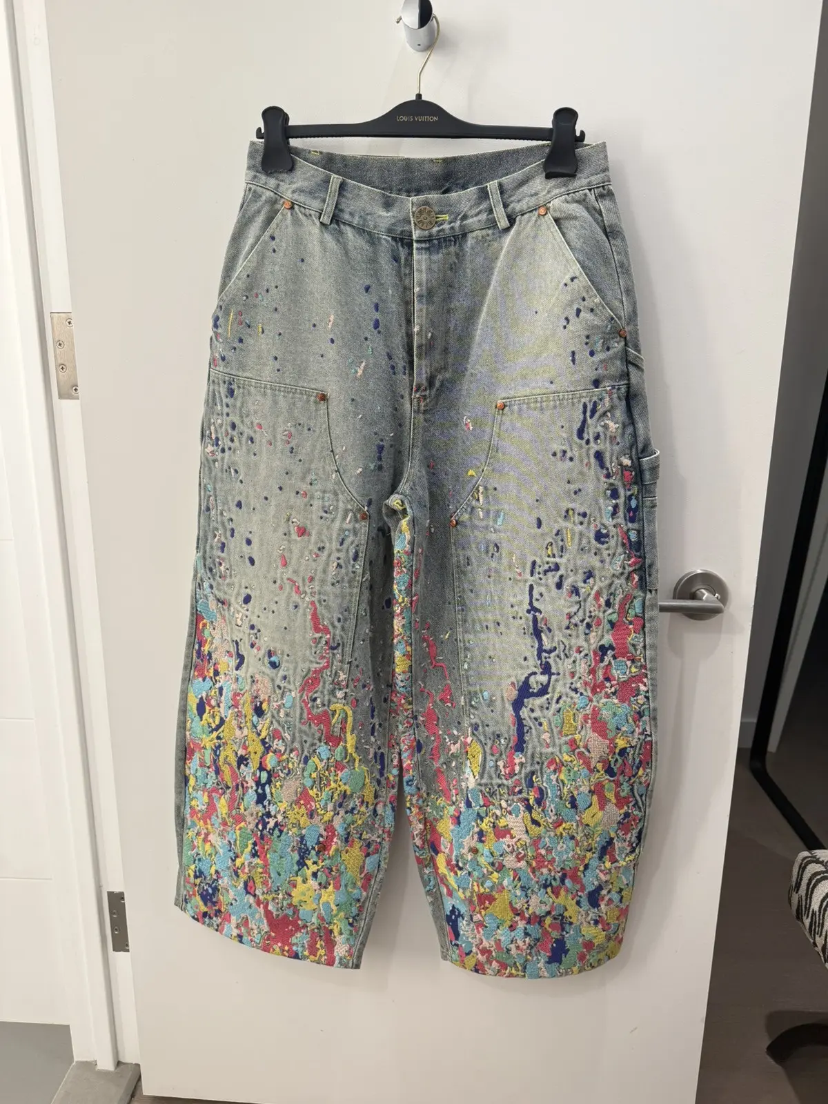 House Of Errors Embroidered Paint Splatter Denim Size 32-33 in Blue, Men's