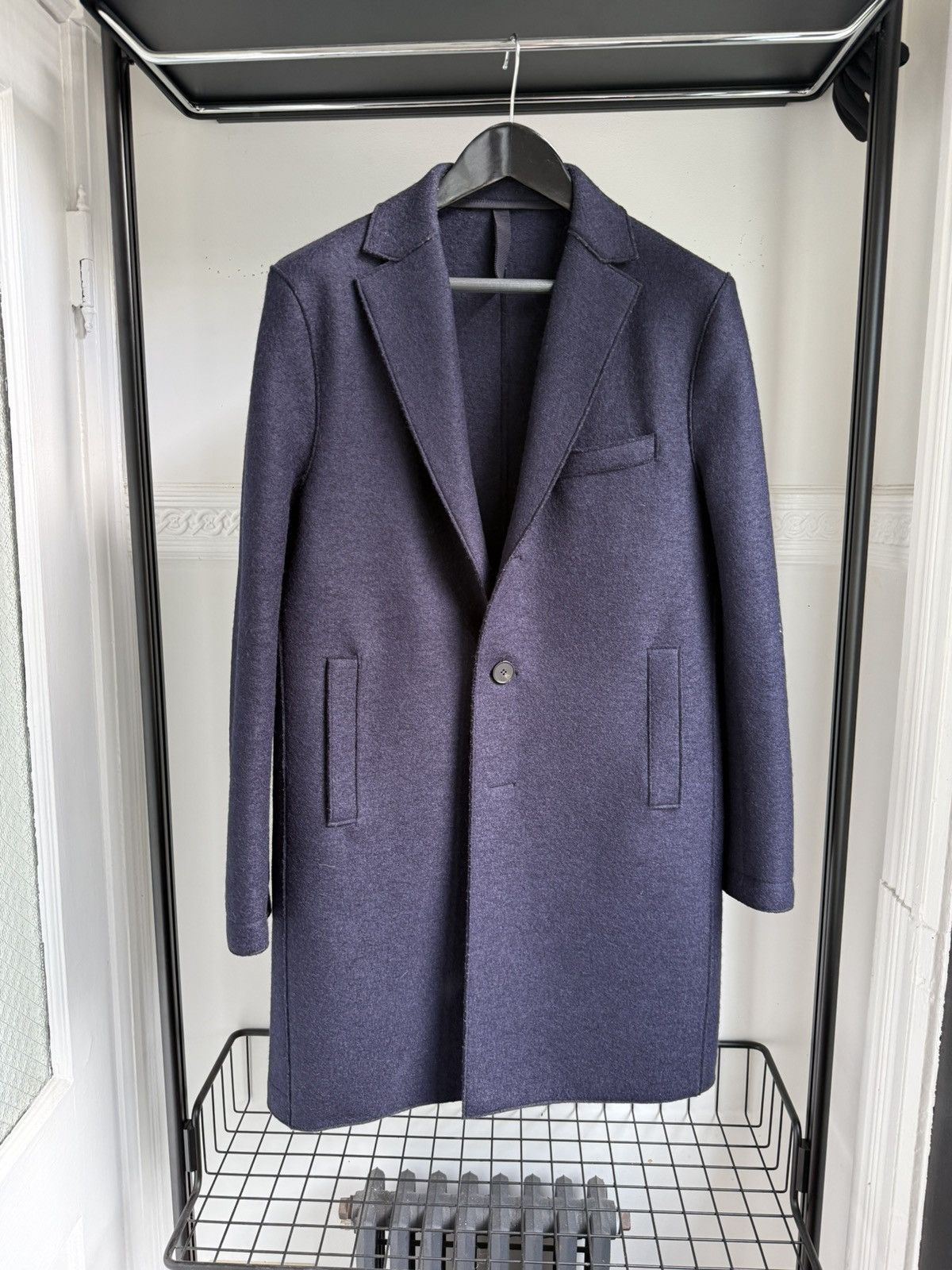 Navy Blue Harris Wharf London Felted Wool Overcoat, Men's (Size Medium)