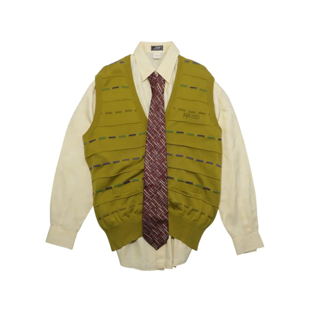 Vintage Kenzo Golf 3d Pattern Cardigan Knit Vest in Yellow, Men's